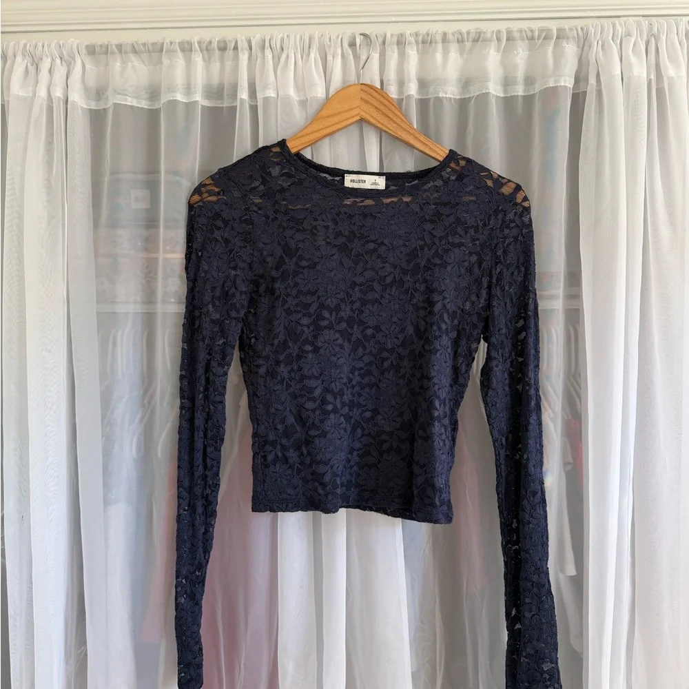 Hollister Dark Blue Lace Blouse - Picture 2 of 3